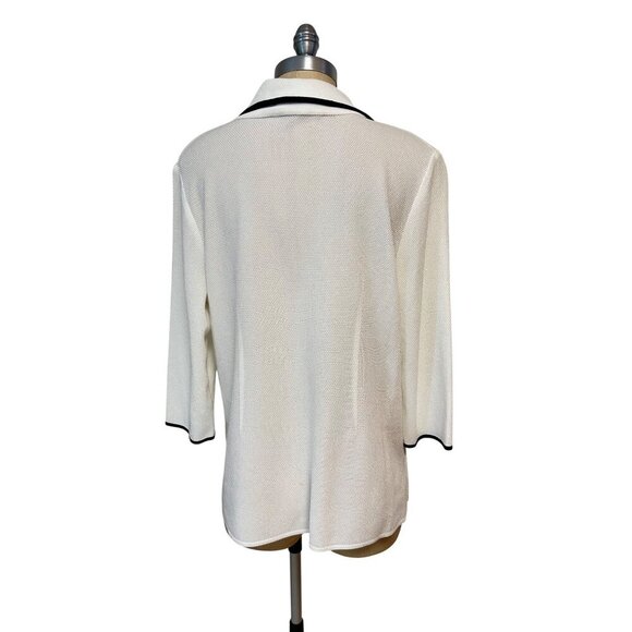 Misook White & Black Acrylic Blazer Jacket With 3/4 Sleeves Womens Large - Picture 3 of 4